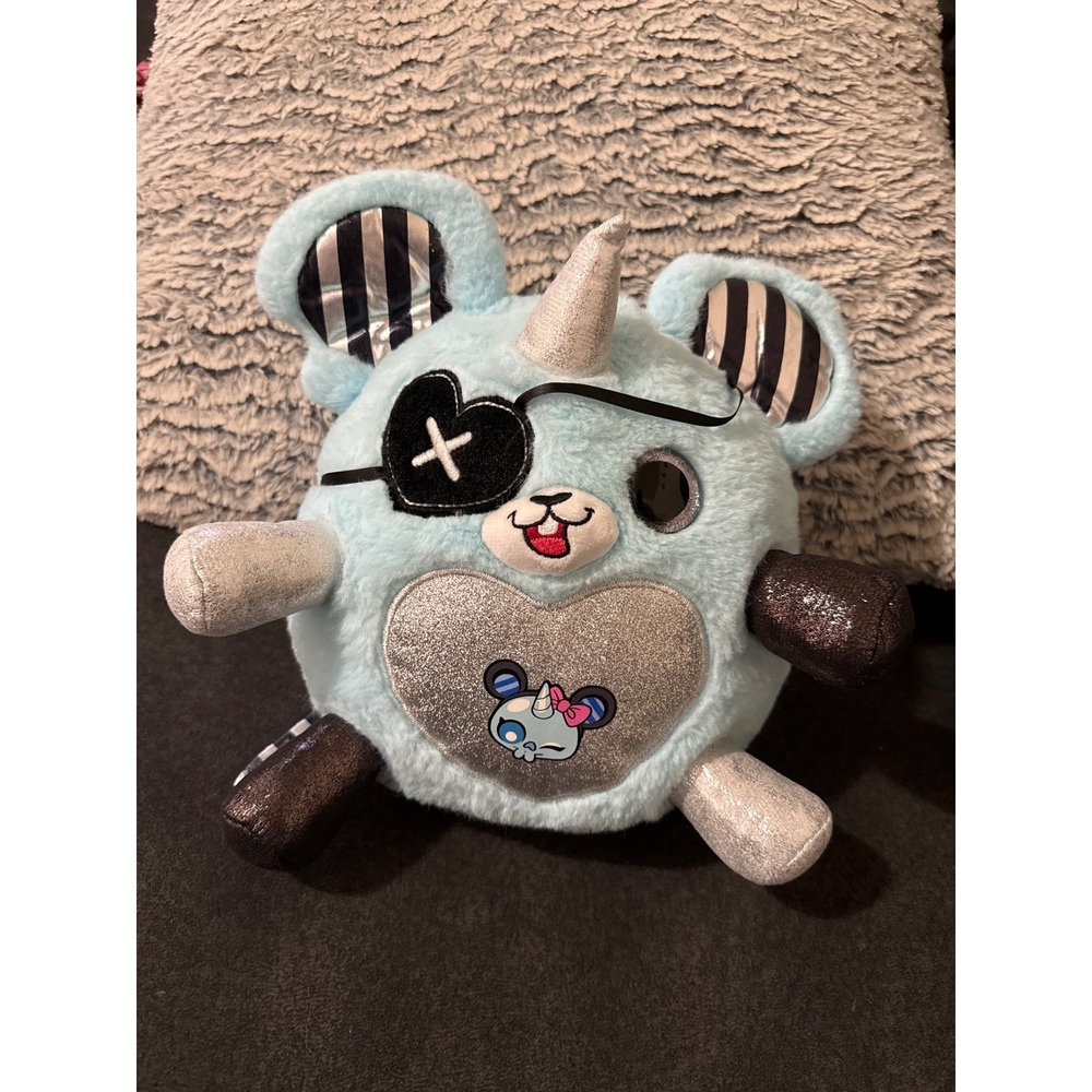 Zuru Rainbocorns Itzy Glitzy Blue Unicorn Bear Plush Eye Patch Wing Striped Tail